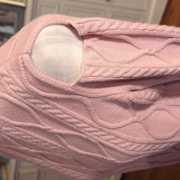 Do +Be blush Pink sweater cold shoulder mock turtleneck cable stitch. Sz L - Picture 3 of 10